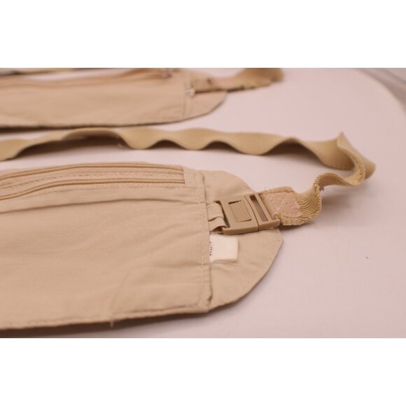 Set 2 Dual Zippered Lightweight Travel Pouch Fanny Pack Belt Bag Khaki Vintage - Picture 3 of 9
